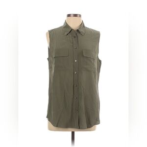 Equipment Green Silk Sleeveless Button Down Shirt Size L
